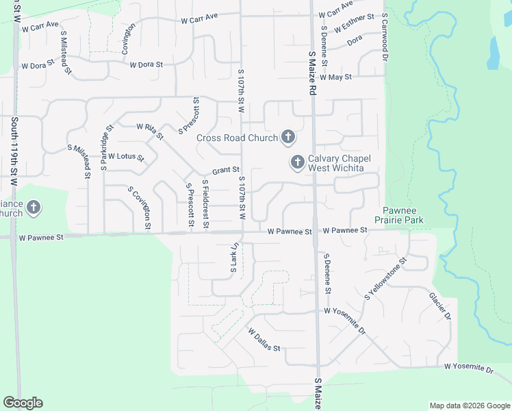 map of restaurants, bars, coffee shops, grocery stores, and more near 2312 South Westgate Street in Wichita