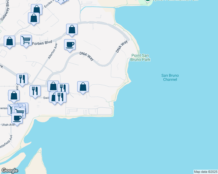 map of restaurants, bars, coffee shops, grocery stores, and more near 620 East Grand Avenue in South San Francisco