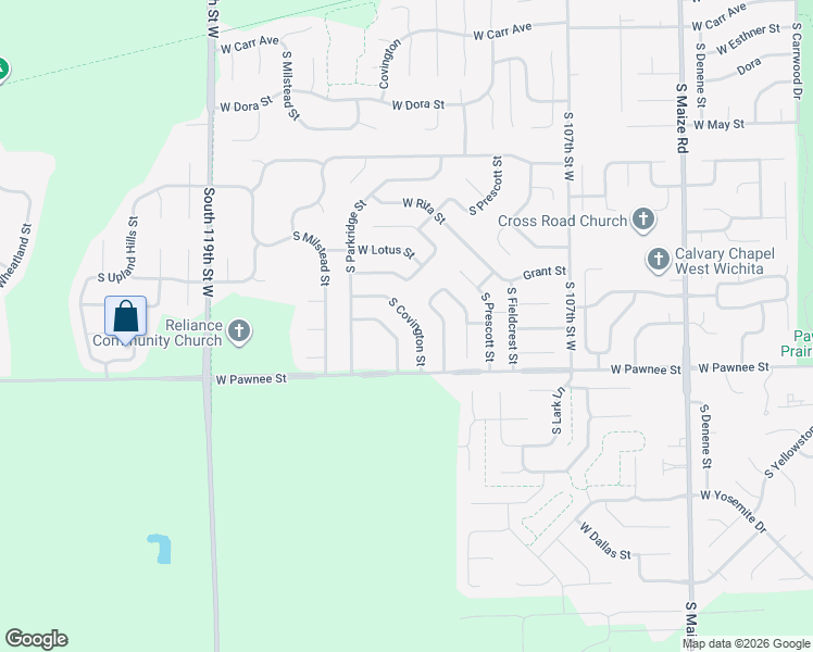 map of restaurants, bars, coffee shops, grocery stores, and more near 2301 South Covington Street in Wichita