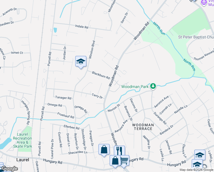 map of restaurants, bars, coffee shops, grocery stores, and more near 10110 Woodman Road in Glen Allen