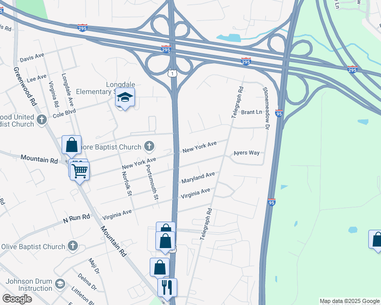 map of restaurants, bars, coffee shops, grocery stores, and more near 1109 New York Avenue in Glen Allen