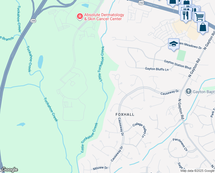 map of restaurants, bars, coffee shops, grocery stores, and more near 3200 Causeway Drive in Richmond