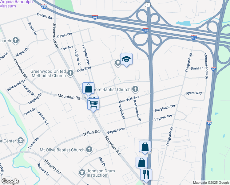 map of restaurants, bars, coffee shops, grocery stores, and more near 1400 Rhode Island Avenue in Glen Allen
