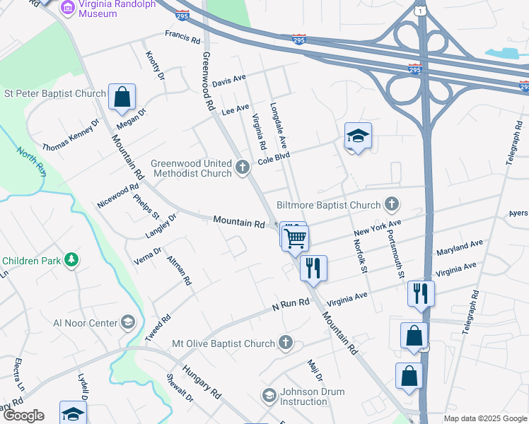 map of restaurants, bars, coffee shops, grocery stores, and more near 9932 Greenwood Road in Glen Allen