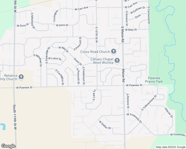 map of restaurants, bars, coffee shops, grocery stores, and more near 10810 West Stafford Street in Wichita