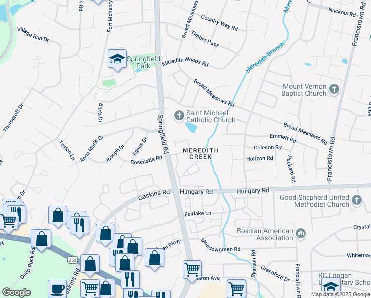 map of restaurants, bars, coffee shops, grocery stores, and more near 9514 Meredith Creek Lane in Glen Allen