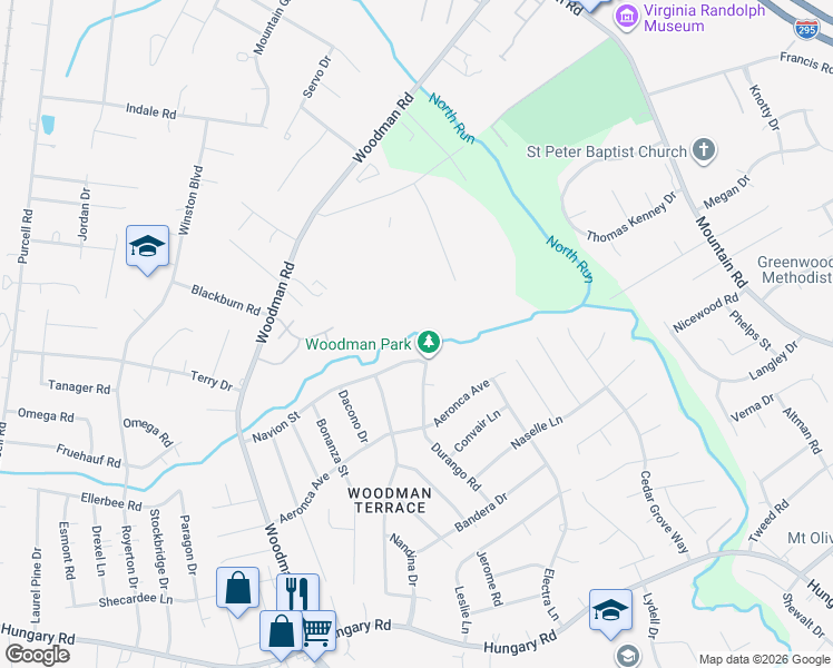 map of restaurants, bars, coffee shops, grocery stores, and more near 1800 Navion Street in Richmond