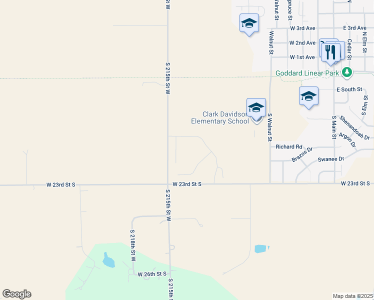 map of restaurants, bars, coffee shops, grocery stores, and more near 2434 South 215th Street West in Goddard