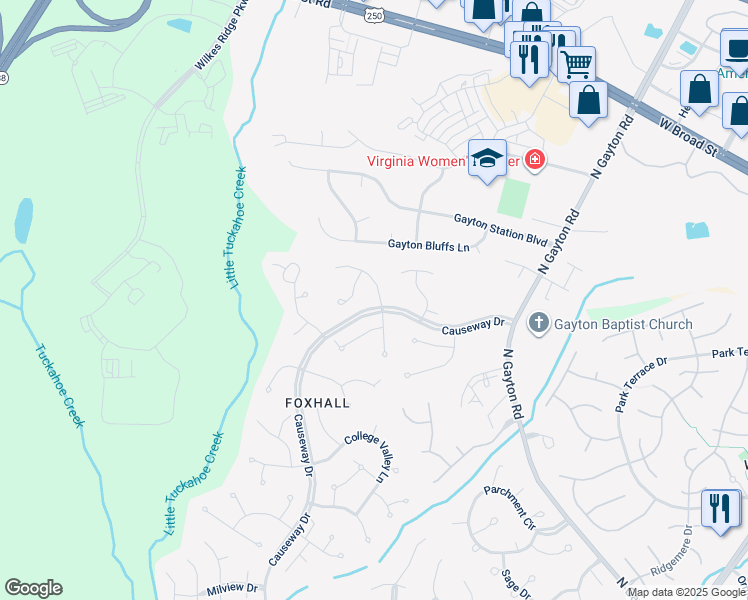 map of restaurants, bars, coffee shops, grocery stores, and more near 13600 Horselydown Lane in Richmond