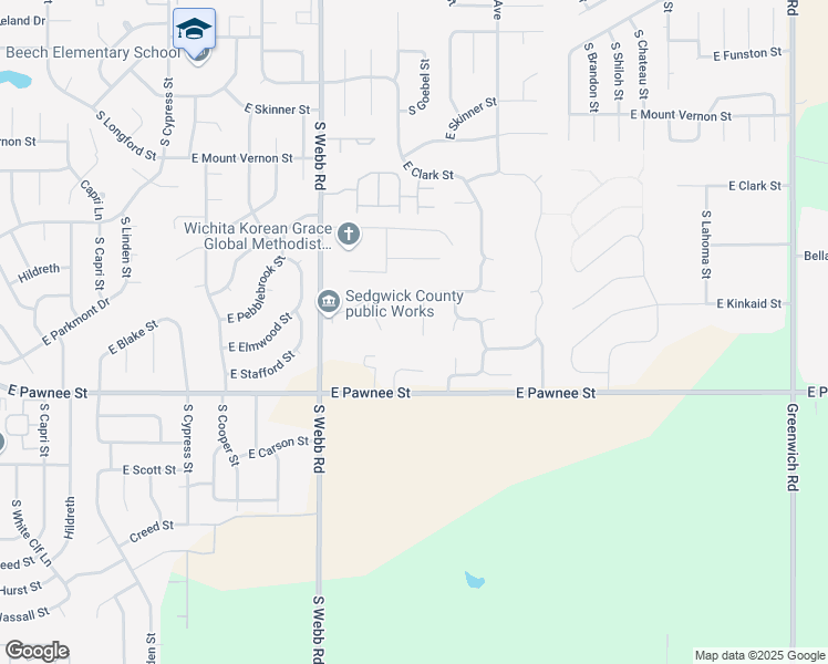 map of restaurants, bars, coffee shops, grocery stores, and more near 9914 East Kinkaid Circle in Wichita