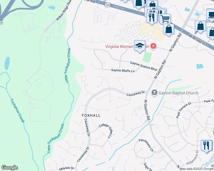 map of restaurants, bars, coffee shops, grocery stores, and more near 13600 Horselydown Lane in Richmond