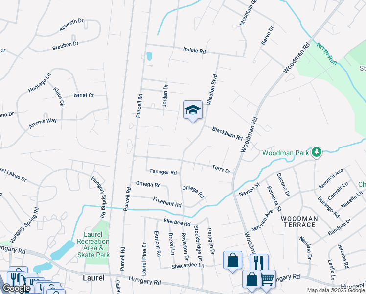 map of restaurants, bars, coffee shops, grocery stores, and more near 10106 Royerton Drive in Henrico