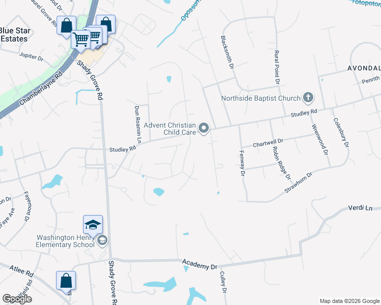 map of restaurants, bars, coffee shops, grocery stores, and more near 9136 Garrison Manor Drive in Mechanicsville