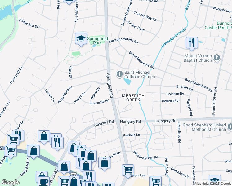 map of restaurants, bars, coffee shops, grocery stores, and more near 9302 Meredith Creek Lane in Glen Allen