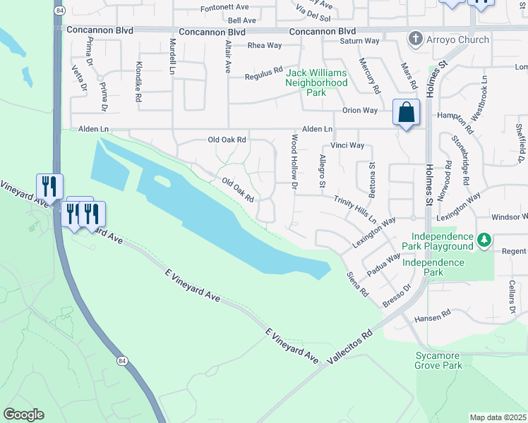 map of restaurants, bars, coffee shops, grocery stores, and more near 2539 Lakeside Circle in Livermore
