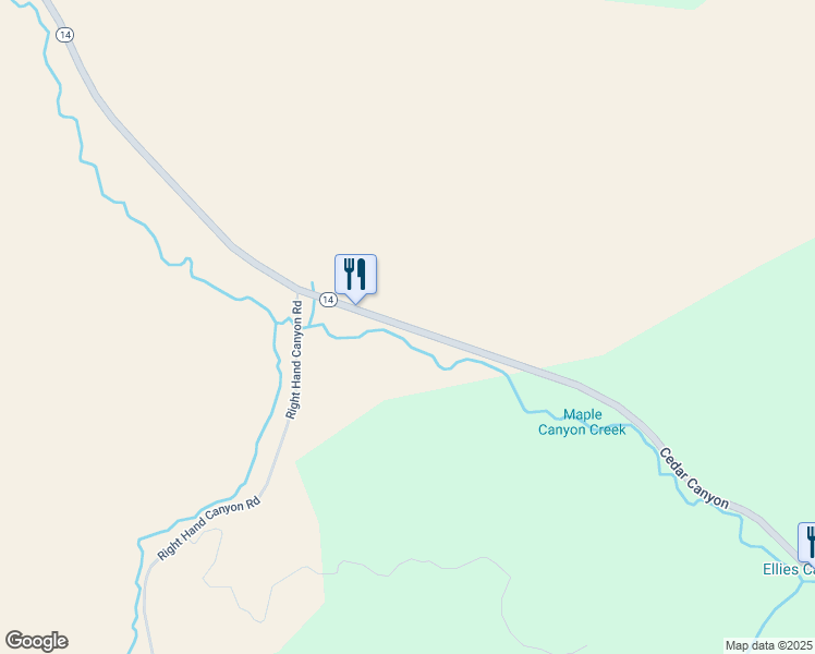 map of restaurants, bars, coffee shops, grocery stores, and more near Utah 14 in Cedar City