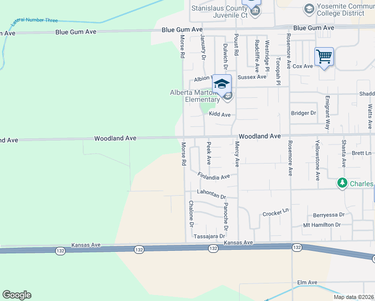 map of restaurants, bars, coffee shops, grocery stores, and more near 1120 Chetwood Drive in Modesto