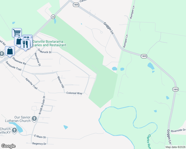 map of restaurants, bars, coffee shops, grocery stores, and more near 169 Colonial Way in Danville