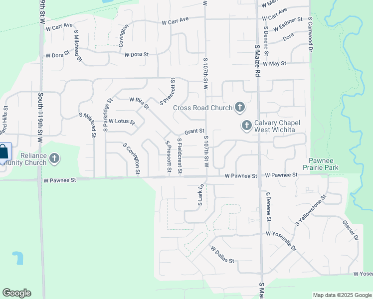 map of restaurants, bars, coffee shops, grocery stores, and more near 10801-10999 West Stafford Street in Wichita