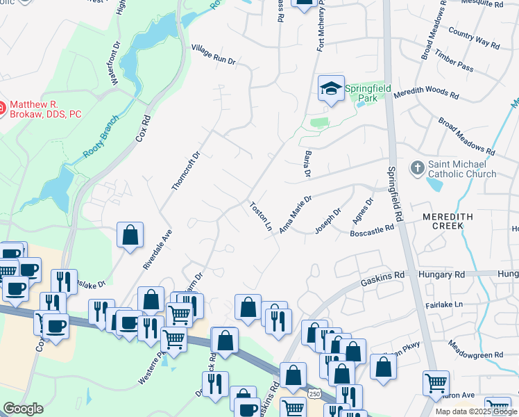 map of restaurants, bars, coffee shops, grocery stores, and more near 4401 Killiam Court in Glen Allen