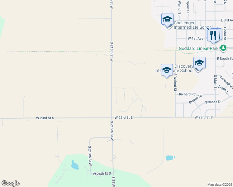 map of restaurants, bars, coffee shops, grocery stores, and more near 2434 South 215th Street West in Goddard