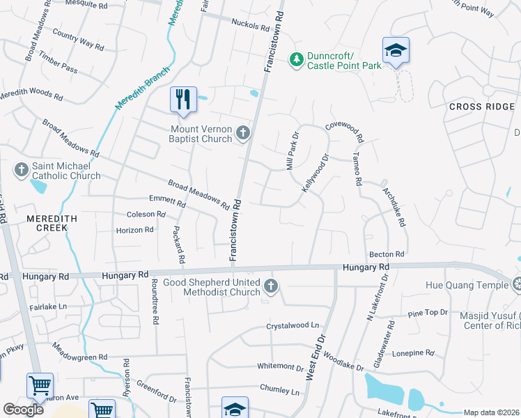 map of restaurants, bars, coffee shops, grocery stores, and more near 9123 Peace Mill Place in Glen Allen