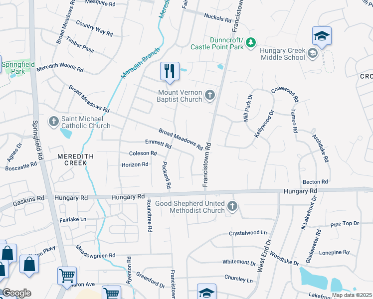map of restaurants, bars, coffee shops, grocery stores, and more near 9206 Emmett Road in Glen Allen