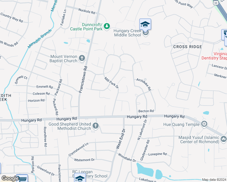 map of restaurants, bars, coffee shops, grocery stores, and more near 4700 Kelly Cove in Glen Allen
