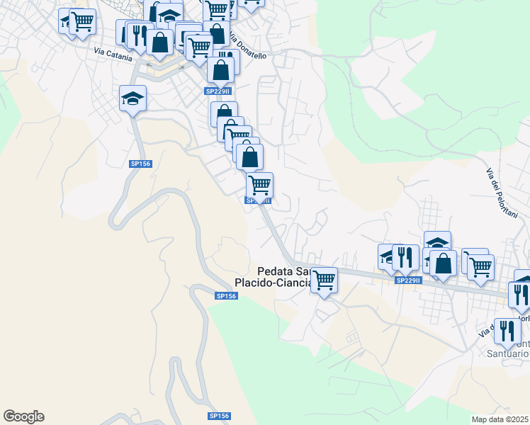 map of restaurants, bars, coffee shops, grocery stores, and more near Via Casale dei Greci in Adrano