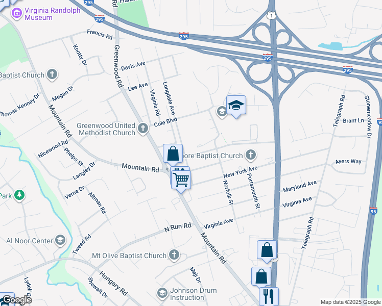 map of restaurants, bars, coffee shops, grocery stores, and more near 1422 Connecticut Avenue in Glen Allen
