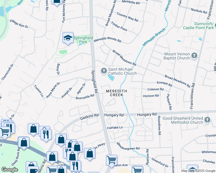 map of restaurants, bars, coffee shops, grocery stores, and more near 9413 Meredith Creek Lane in Glen Allen