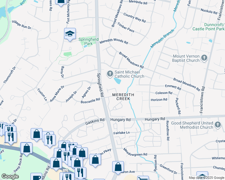 map of restaurants, bars, coffee shops, grocery stores, and more near 9409 Meredith Creek Lane in Glen Allen