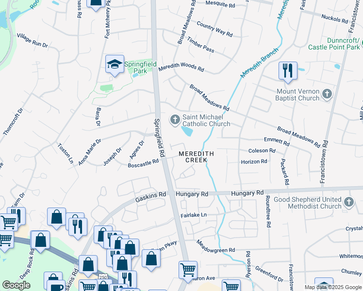 map of restaurants, bars, coffee shops, grocery stores, and more near 9413 Meredith Creek Lane in Glen Allen