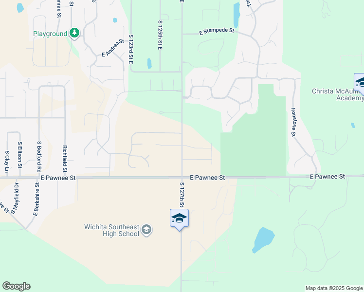 map of restaurants, bars, coffee shops, grocery stores, and more near 2274 South 127th Street East in Wichita