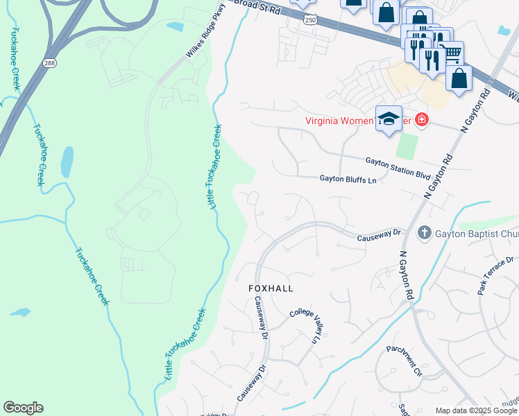 map of restaurants, bars, coffee shops, grocery stores, and more near 3300 Swanhollow Court in Richmond