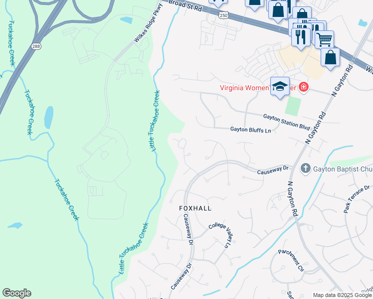 map of restaurants, bars, coffee shops, grocery stores, and more near 3300 Swanhollow Court in Richmond