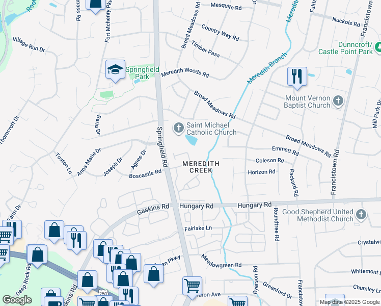 map of restaurants, bars, coffee shops, grocery stores, and more near 9420 Meredith Creek Lane in Glen Allen