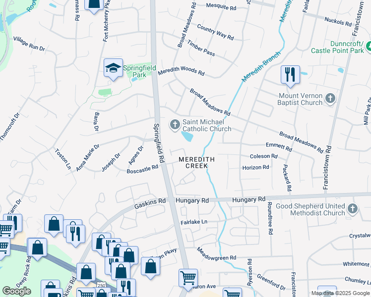 map of restaurants, bars, coffee shops, grocery stores, and more near 9420 Meredith Creek Lane in Glen Allen