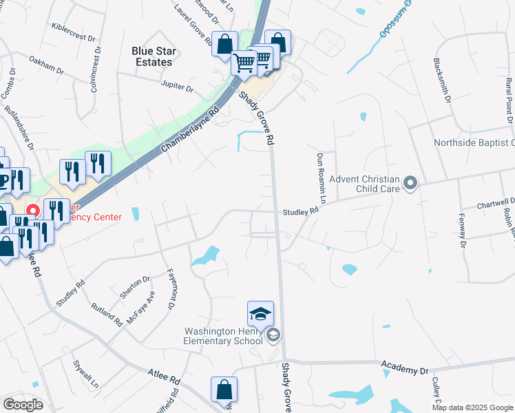 map of restaurants, bars, coffee shops, grocery stores, and more near 8224 Studley Road in Mechanicsville