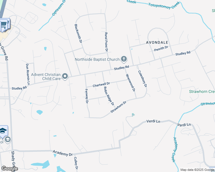 map of restaurants, bars, coffee shops, grocery stores, and more near 9160 Robin Ridge Drive in Mechanicsville