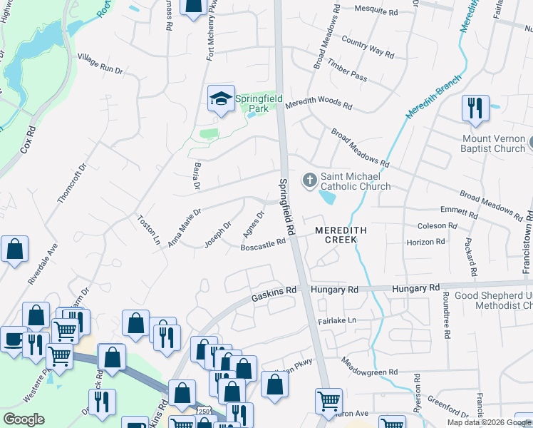map of restaurants, bars, coffee shops, grocery stores, and more near 10617 Anna Marie Drive in Glen Allen