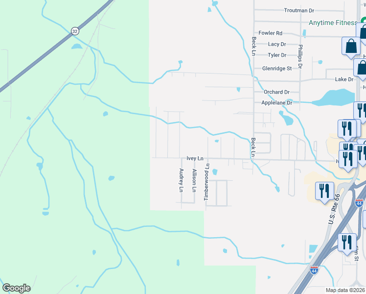map of restaurants, bars, coffee shops, grocery stores, and more near 2109 Audrey Lane in Lebanon