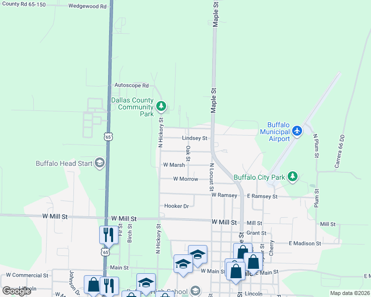 map of restaurants, bars, coffee shops, grocery stores, and more near Lindsey Street in Buffalo