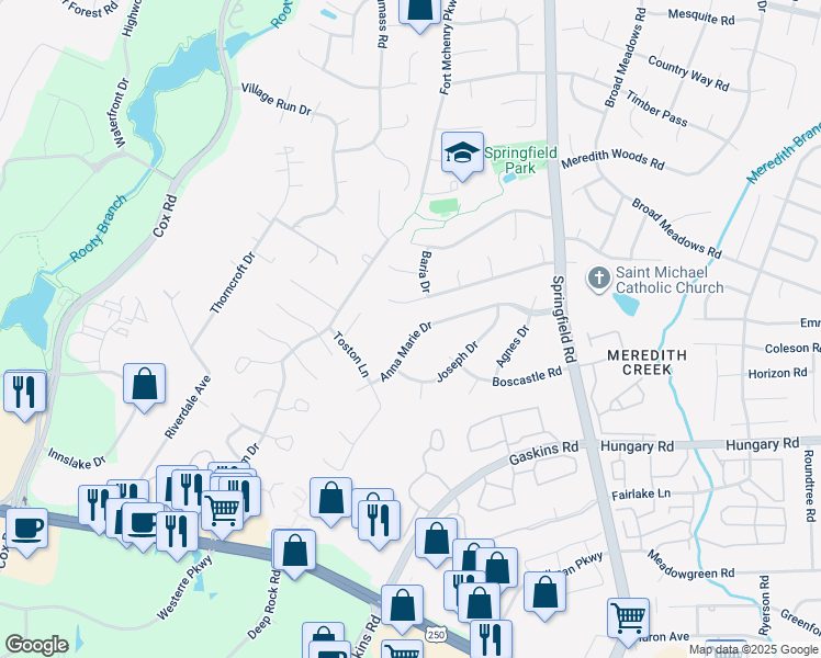 map of restaurants, bars, coffee shops, grocery stores, and more near 10684 Anna Marie Drive in Glen Allen