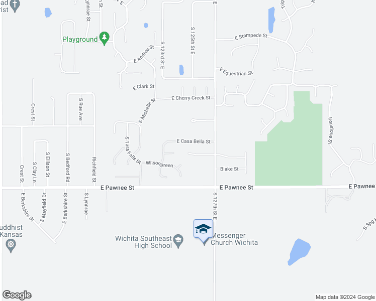 map of restaurants, bars, coffee shops, grocery stores, and more near 12612 Willowgreen Circle in Wichita