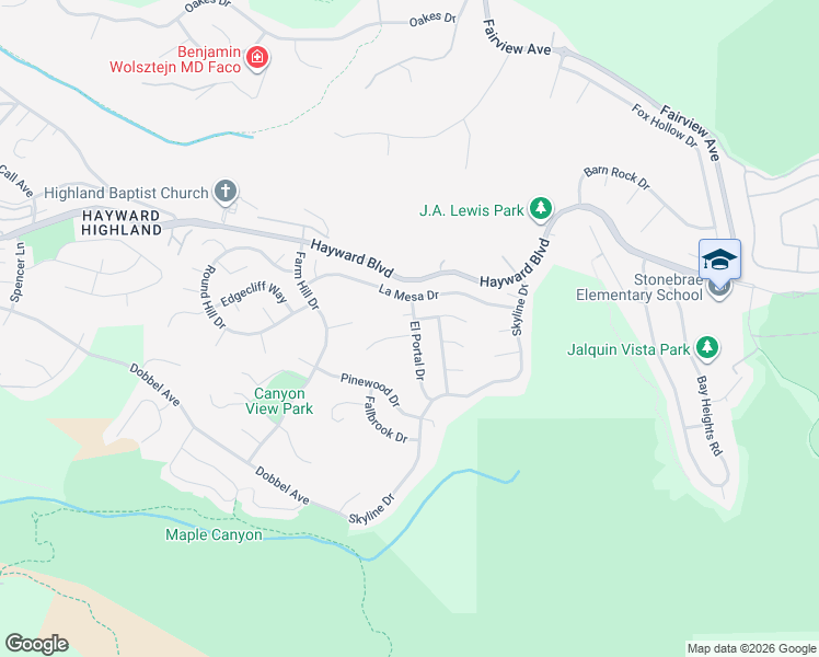 map of restaurants, bars, coffee shops, grocery stores, and more near 27957 El Portal Drive in Hayward