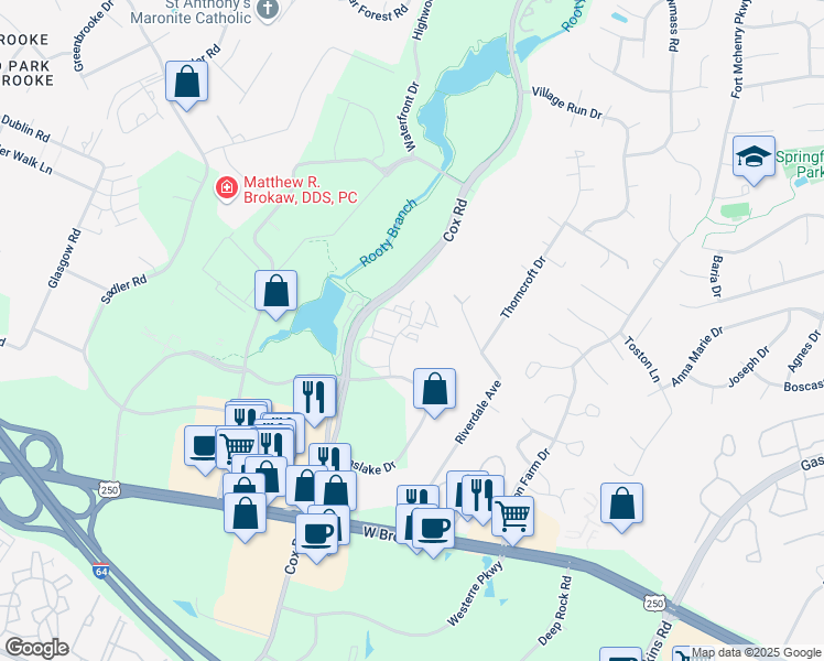 map of restaurants, bars, coffee shops, grocery stores, and more near 4231 Park Place Court in Glen Allen