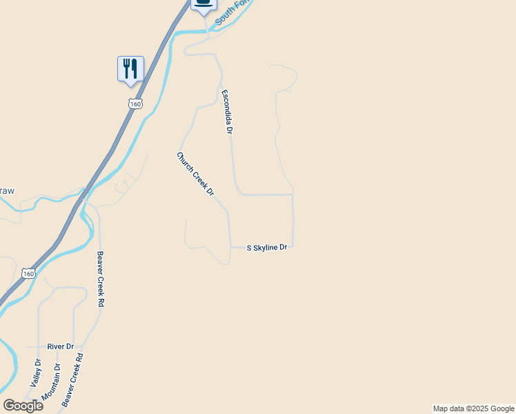 map of restaurants, bars, coffee shops, grocery stores, and more near 1228 Escondida Drive in South Fork