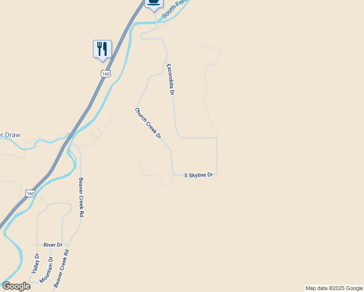 map of restaurants, bars, coffee shops, grocery stores, and more near 1228 Escondida Drive in South Fork
