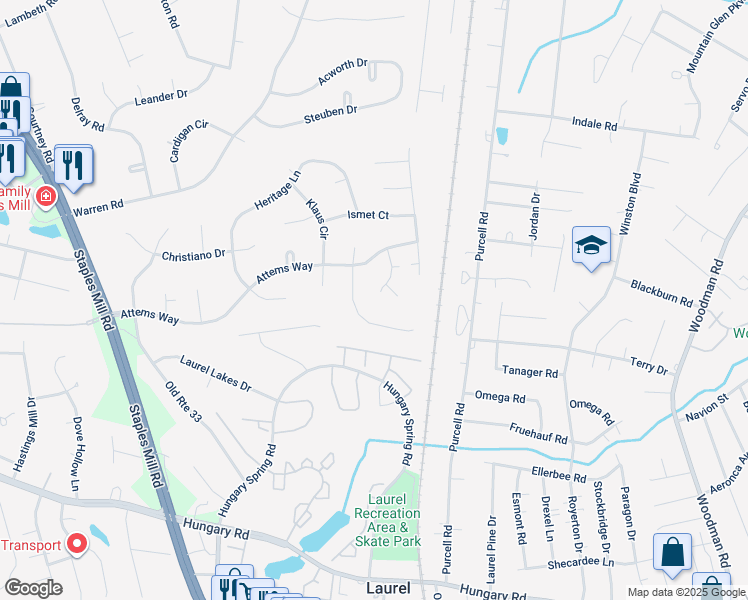 map of restaurants, bars, coffee shops, grocery stores, and more near 9900 Mistyview Court in Glen Allen